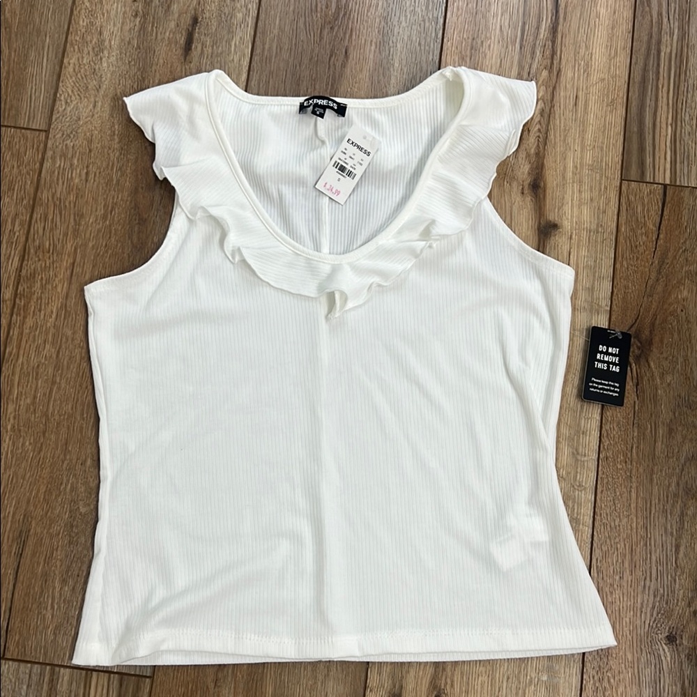 New with Tags - EXPRESS Creamy White Ruffled Tank Top - Size Small